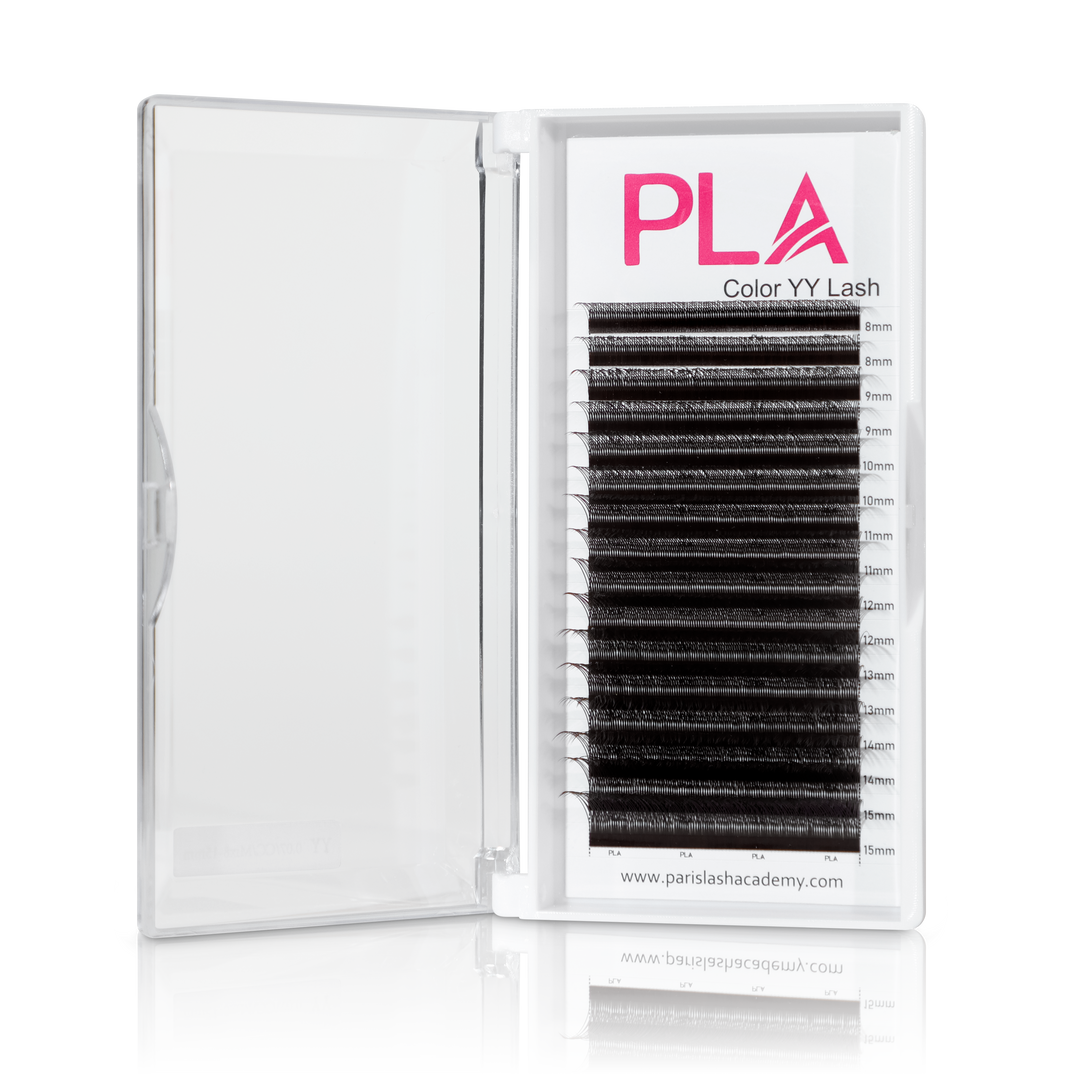PLA's YY Brown Lash Extensions, Single Length (view of the open lash tray)