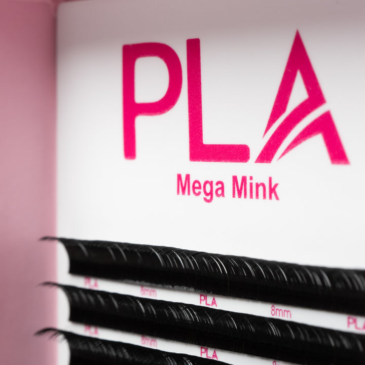 Mega Volume Mink Lashes from PLA, Single Length (close up top view of the lashes in the box)