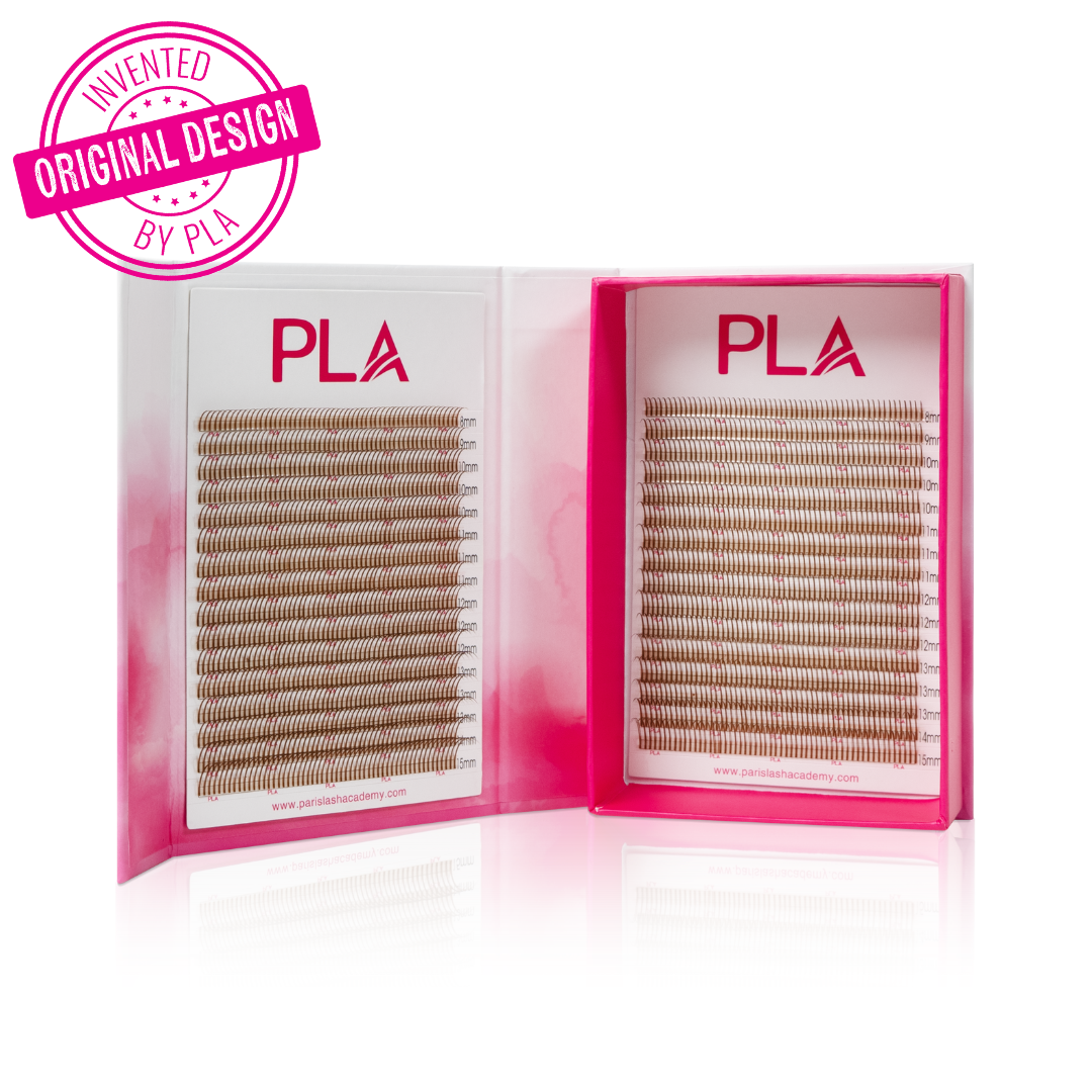 Wet Set Lashes from PLA — Light Brown Lash Extensions (front view of the open lash tray)