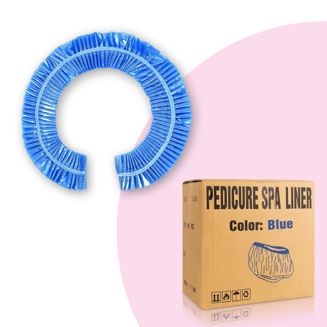 Pedicure Spa Liners from Paris Lash Academy: Blue (front view of box and individual spa liner)