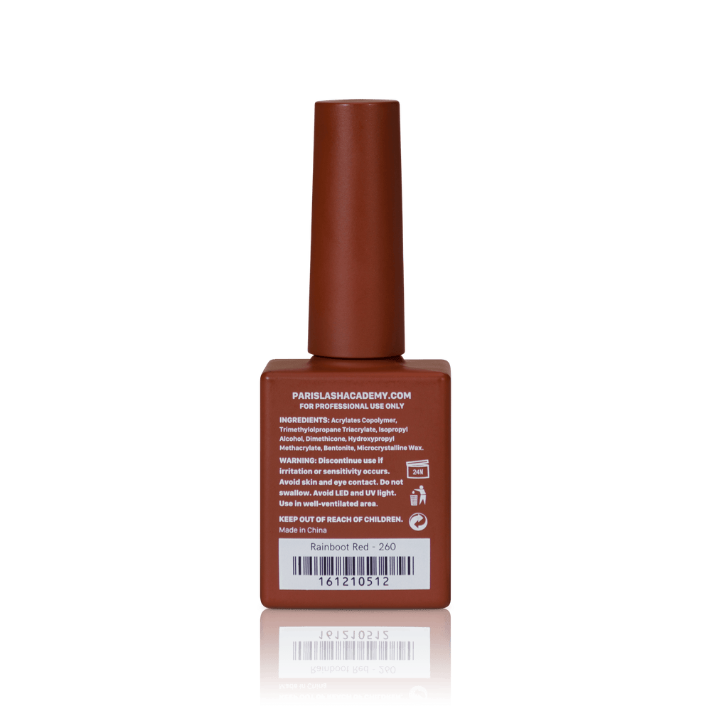 Fall nail polish colors from PLA: Rainboot Red #260 (gel, back view)