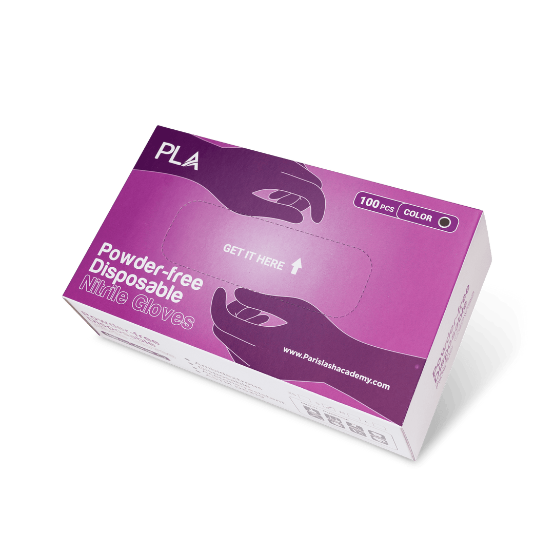 Nitrile Disposable Gloves from Paris Lash Academy: (front view of box)