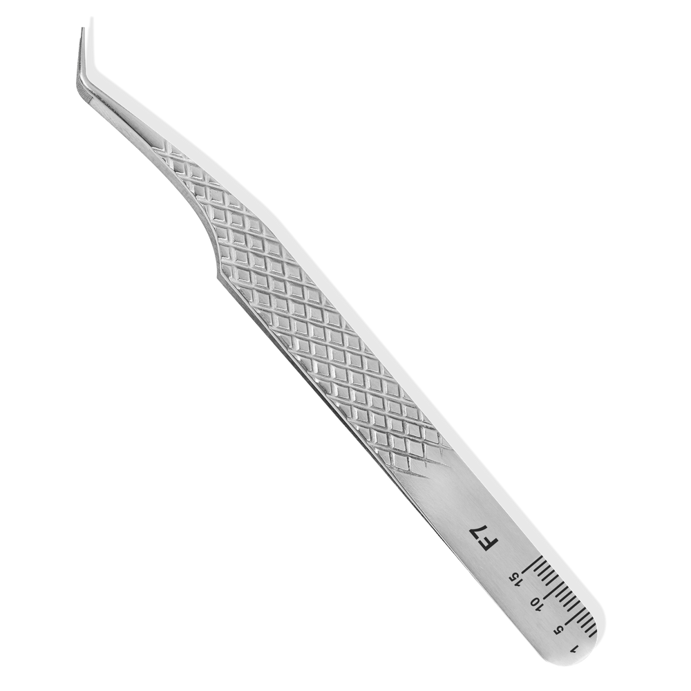 Fiber tip lash tweezers from Paris Lash Academy: 15 Degree Volume, Regular 12cm (front view)