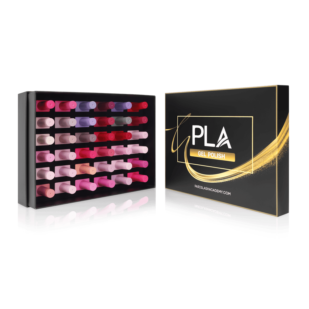 All pink gel nail colors top view, gel polishes - Movies We Love Collection from PLA
